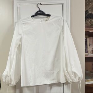 ANN MASHBURN White Blouse with Balloon Sleeves pit to pit 20.5